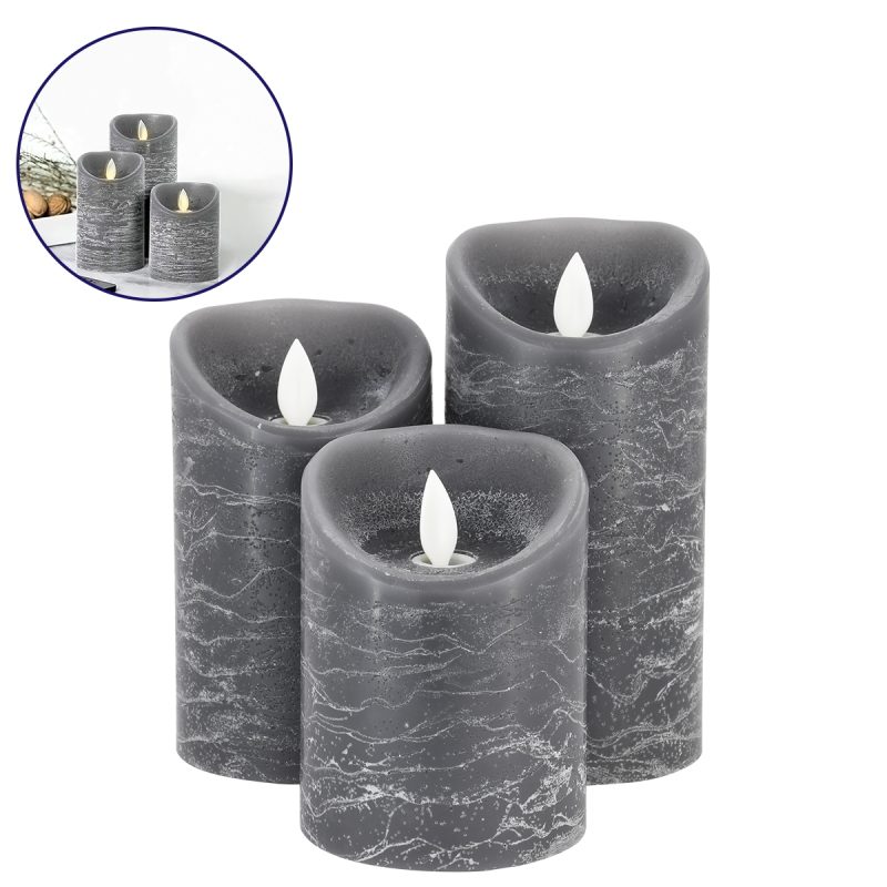 SET of 3 Decorative Realistic LED Paraffin Candles