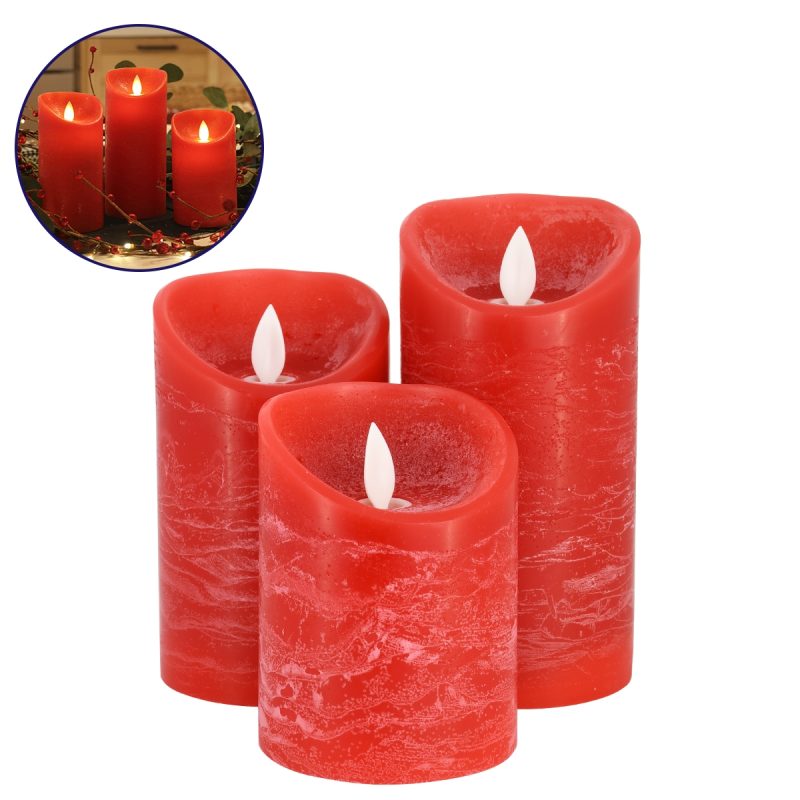 SET of 3 Decorative Realistic LED Paraffin Candles