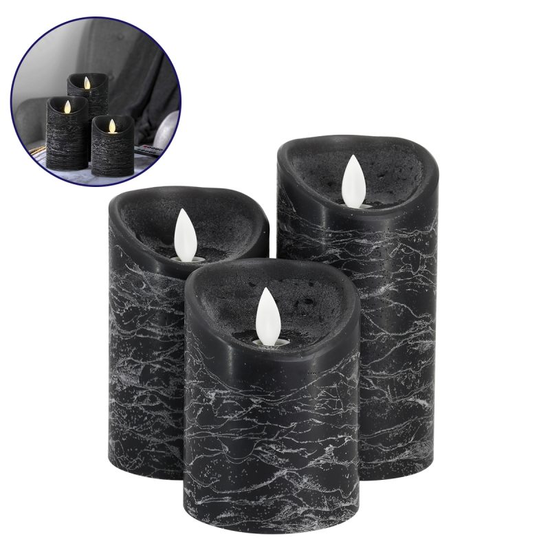 SET of 3 Decorative Realistic LED Paraffin Candles