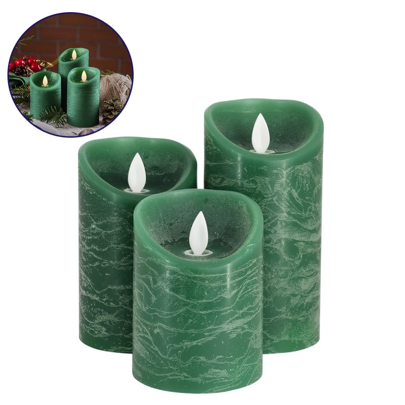 SET of 3 Decorative Realistic LED Paraffin Candles