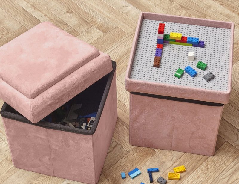 Pink Foldable Storage Pouffe