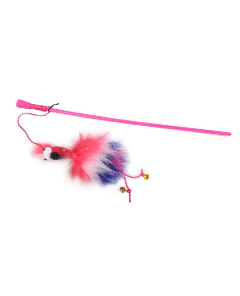 AFP Cat Toy Furry Ball Bird Wand Red - Image 2